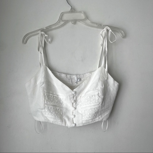Princess Polly Sadie White Button Front Tie Shoulder Crop Top 10 - Picture 5 of 8